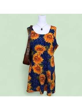 90s whimsical sunflower hippie flower child mini dress